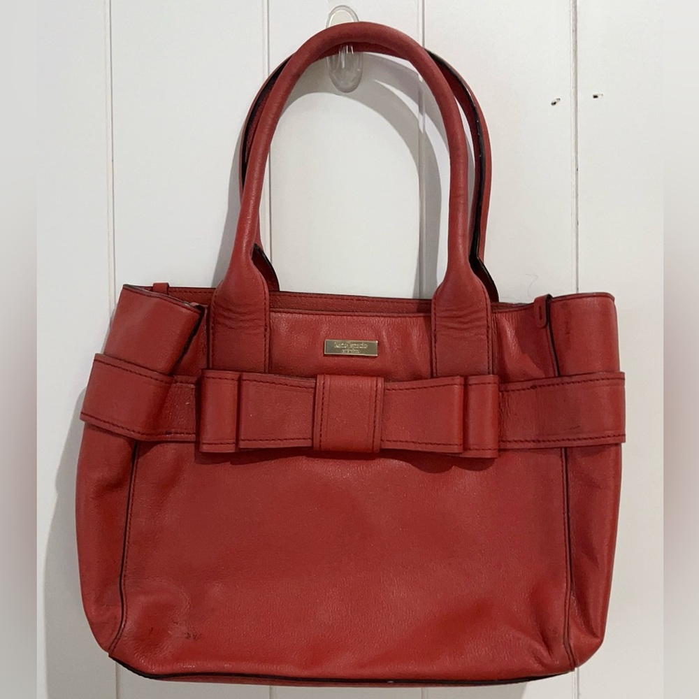 Kate Spade New York  Cow Leather Shoulder Bag Purse Bow Red